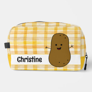 Trousse De Toilette Gingham Jaune Pomme de Terre Marron Personnalisé