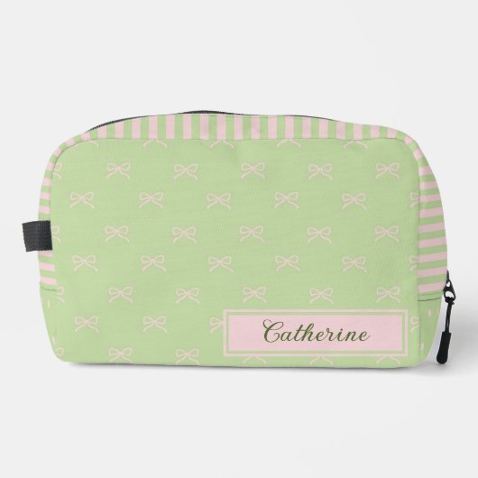 Trousse De Toilette Green Pink Stripe Bow Pattern Coquette Cosmetic (Recto)