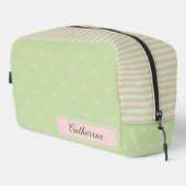 Trousse De Toilette Green Pink Stripe Bow Pattern Coquette Cosmetic (Coin droit)