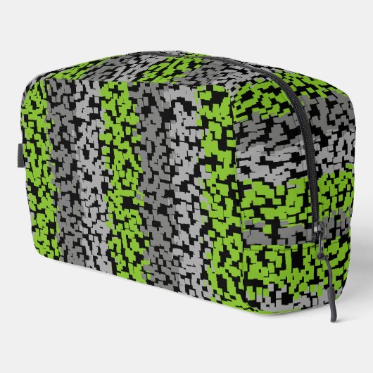 Trousse De Toilette Gris vert et noir numérique pixellisé bandes (Coin droit)