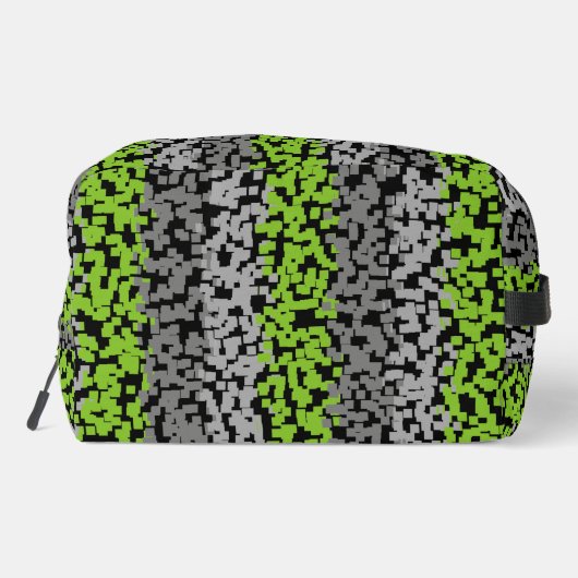Trousse De Toilette Gris vert et noir numérique pixellisé bandes (Verso)