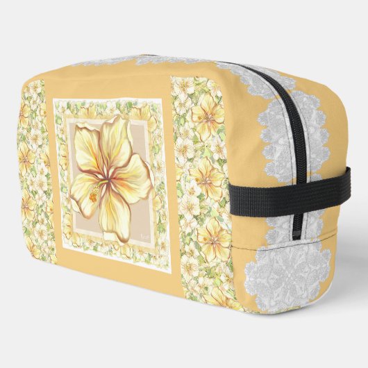Trousse De Toilette Hibiscus & dentelle JAUNE (Coin gauche)