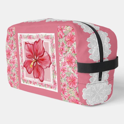 Trousse De Toilette Hibiscus & dentelle RED (Coin gauche)