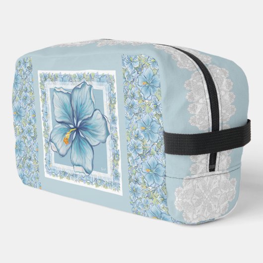 Trousse De Toilette Hibiscus & dentelle TURQUOISE (Coin gauche)