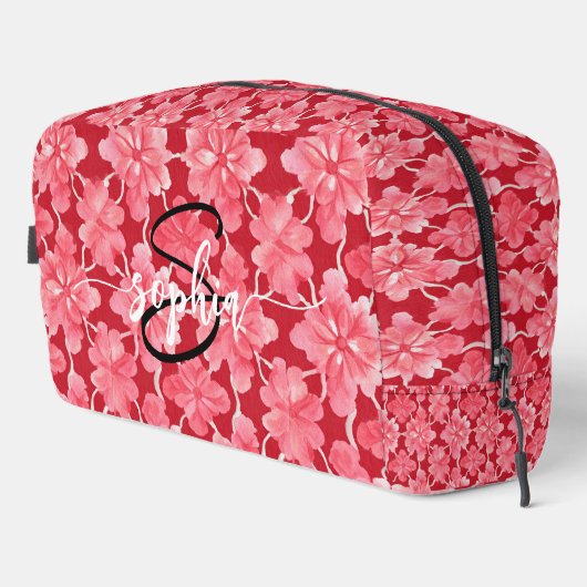Trousse De Toilette Hot Pink Floral Monogram Name Script Toiletry Bag (Coin droit)