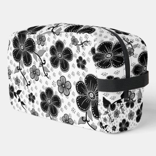 Trousse De Toilette Impression florale noir et blanc (Coin gauche)