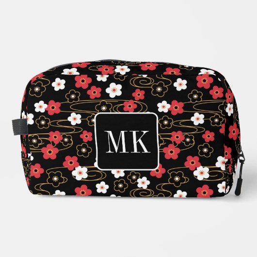 Trousse De Toilette Initiales du monogramme noir Sakura en fleurs (Recto)