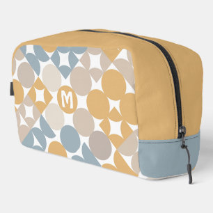 Trousse De Toilette Jaune Beige Brun Gris Motif Cercles Milieu Du Sièc