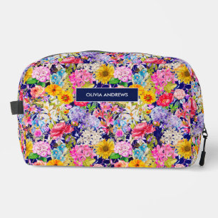 Trousse De Toilette Joli bleu jaune élégant motif floral monogramme