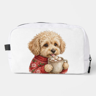 Trousse De Toilette Joli Goldendoodle Buvant du Chocolat Chaud Noël Sw
