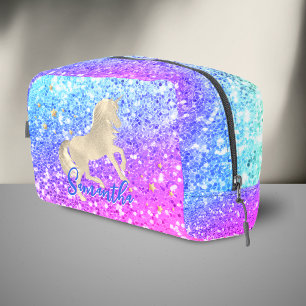 Trousse De Toilette Joli licorne rose Paillettes arc-en-ciel monogramm