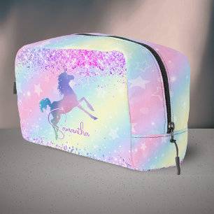 Trousse De Toilette Joli monogramme licorne rose paillettes arc-en-cie