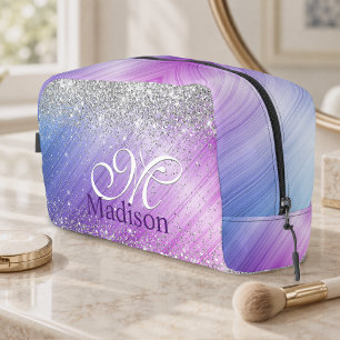 Trousse De Toilette Joli monogramme pailleté argent faux violet brossé