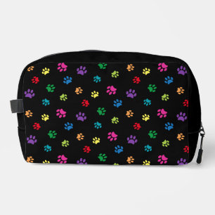 Trousse De Toilette Jolies Empreintes de Patte Colorées sur Fond Noir