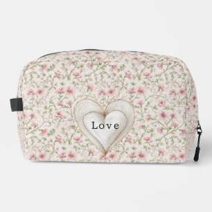 Trousse De Toilette Jolies Fleurs Roses Cœur Blanc Amour
