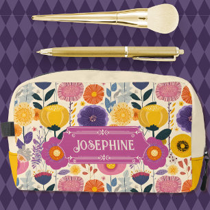 Trousse De Toilette Josephine Floral Moderne Coloré Violet et Jaune