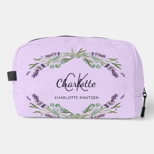 Trousse De Toilette Lavande violet fleurs verdure nom monogramme (Recto)