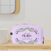 Trousse De Toilette Lavande violet fleurs verdure nom monogramme