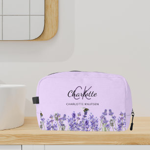 Trousse De Toilette Lavande violette fleurs abeilles nom monogramme