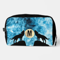 Loup hurlante pleine lune bleu noir Monogramme per