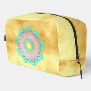 Trousse De Toilette Mandala Coloré sur Fond Doré Clair