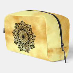 Trousse De Toilette Mandala noir sur fond or doux