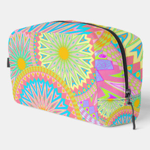Trousse De Toilette Mandala superposé rose bleu jaune menthe violet