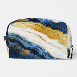 Trousse De Toilette Marbre bleu marine de luxe et feuille d'or