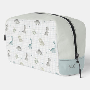 Trousse De Toilette Mignon motif dinosaure à l'aquarelle et gingham