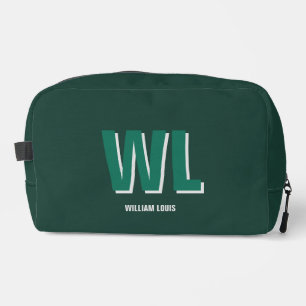 Trousse De Toilette Minimaliste Monogramme Vert Émeraude Personnalisé