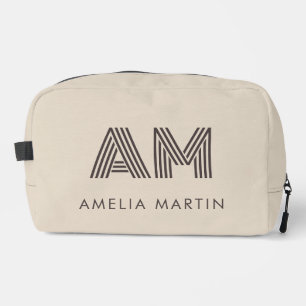 Trousse De Toilette Minimaliste Taupe Beige Géométrique Monogramme Per