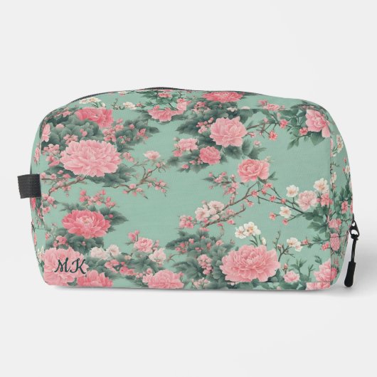 Trousse De Toilette Mint and Pink Cherry Blossom Monogram Initial (Recto)