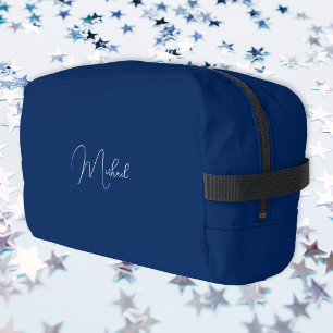 Trousse De Toilette Moderne Bleu Nuit Blanc Monogramme Hommes Femmes V