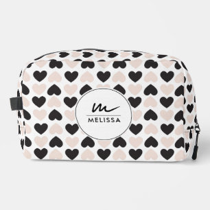 Trousse De Toilette Moderne Blush rose noir Coeurs d'amour Monogramme