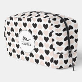 Trousse De Toilette Moderne Blush rose noir Coeurs d'amour Monogramme (Coin droit)