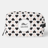 Trousse De Toilette Moderne Blush rose noir Coeurs d'amour Monogramme (Verso)