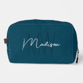 Trousse De Toilette Moderne Monogramme Nom Script Bleu (Recto)