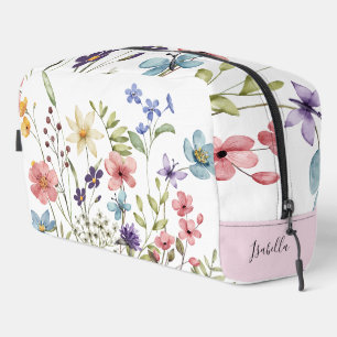 Trousse De Toilette Monogramme de nom de fleur sauvage romantique aqua