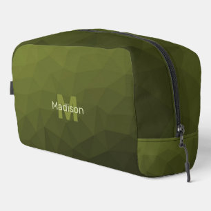 Trousse De Toilette Monogramme du motif de maillage géométrique vert d