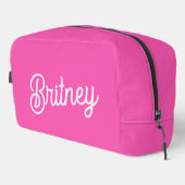 Trousse De Toilette Monogramme et nom personnalisés Hot Pink moderne (Coin droit)