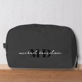 Trousse De Toilette Monogramme initial du script noir et blanc moderne