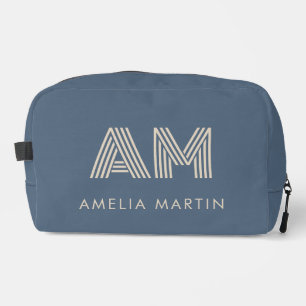Trousse De Toilette Monogramme Minimaliste Bleu Ardoise et Beige Sable