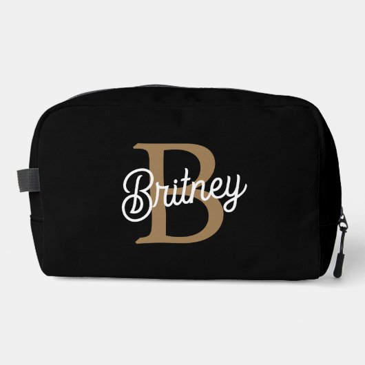 Trousse De Toilette Monogramme moderne élégant Nom Black Gold Script (Recto)