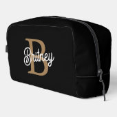 Trousse De Toilette Monogramme moderne élégant Nom Black Gold Script (Coin droit)
