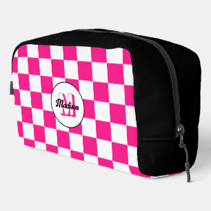 Trousse De Toilette Monogramme rétro géométrique rose blanc à carreaux