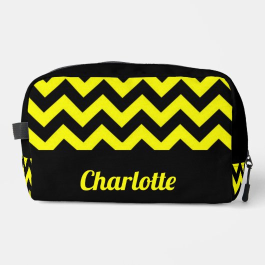 Trousse De Toilette Motif chevron jaune et noir personnalisable (Recto)