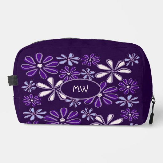 Trousse De Toilette Motif de doodle à fleurs violettes monogrammes (Recto)