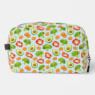Trousse De Toilette Motif de légumes sur gingham bleu