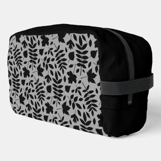 Trousse De Toilette Motif Feuille tombé noir sur gris (Coin gauche)