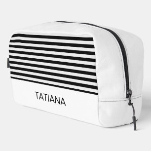 Trousse De Toilette Motif fines rayures horizontales noir et blanc